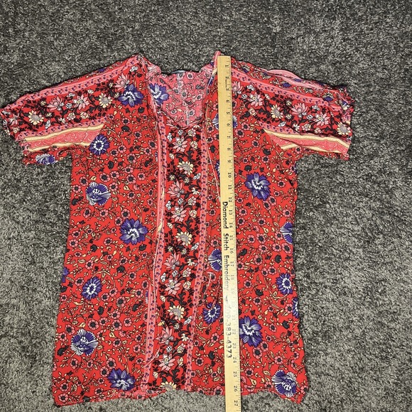 Reborn New York Womens Cold Shoulder 100% Rayon Tunic Size L Boho Floral Red - Picture 4 of 6